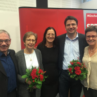 Die wiedergewählte Führungsspitze der Münchner SPD: Roland Fischer, Heide Rieke, Claudia Tausend, Florian von Brunn und Isabell Zacharias (von links)
